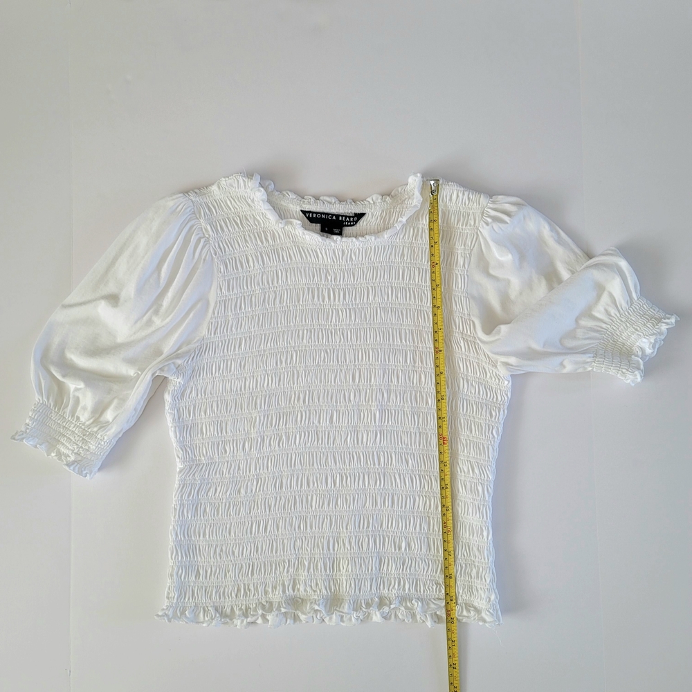 Veronica Beard Jeans Smocked Puff Sleeve Top White Clean Girl Feminine Small - Picture 7 of 8